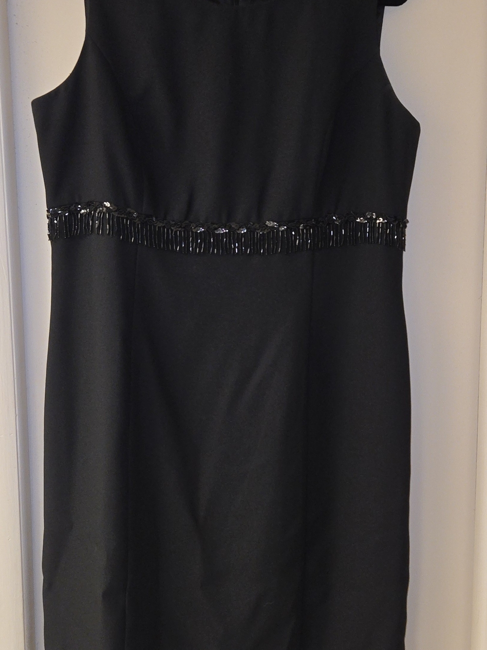 Classic Black Midi Dress with Beaded Waist